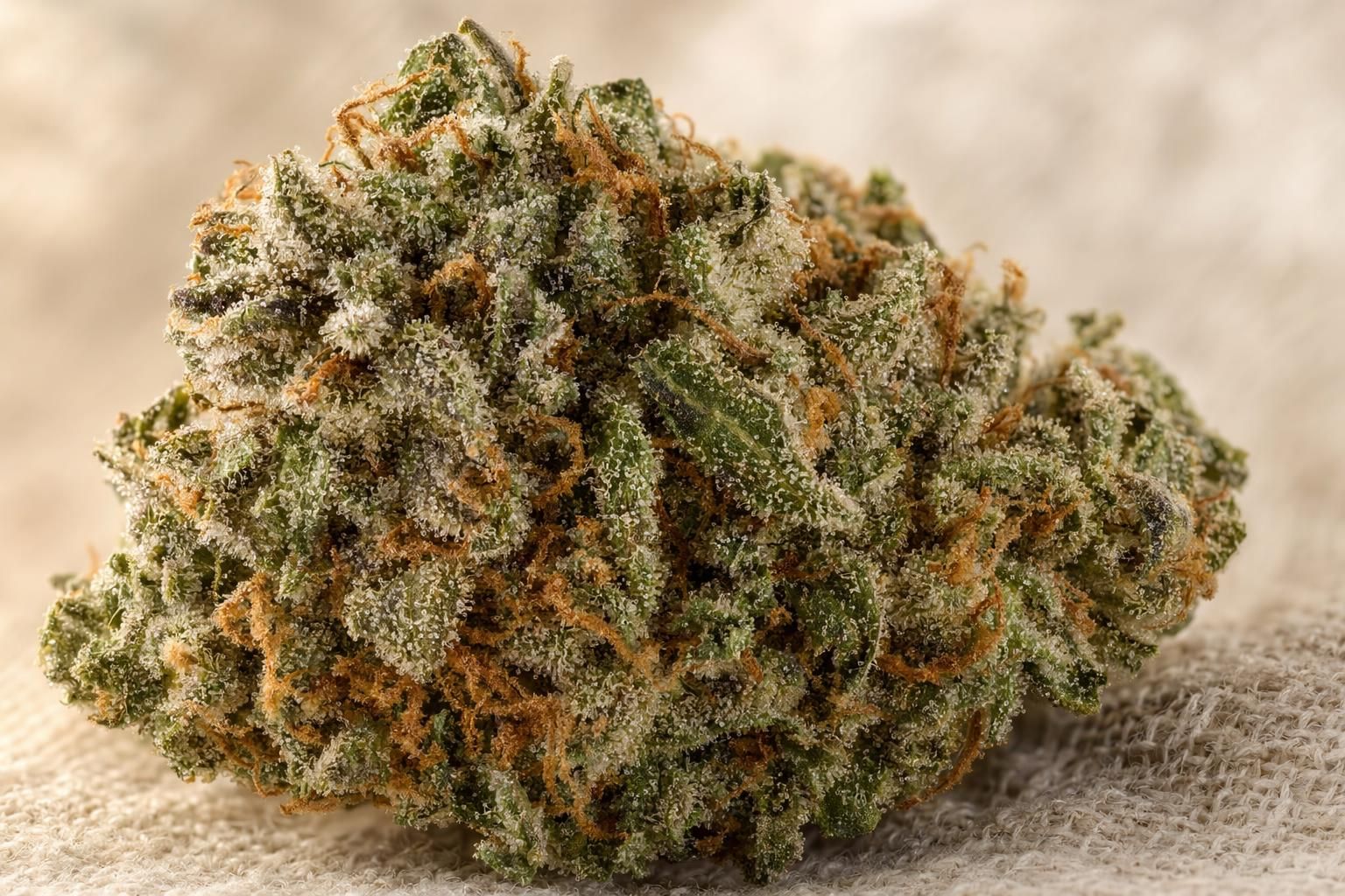 Fleur de CBD au plus près — trichomes et terpènes visibles